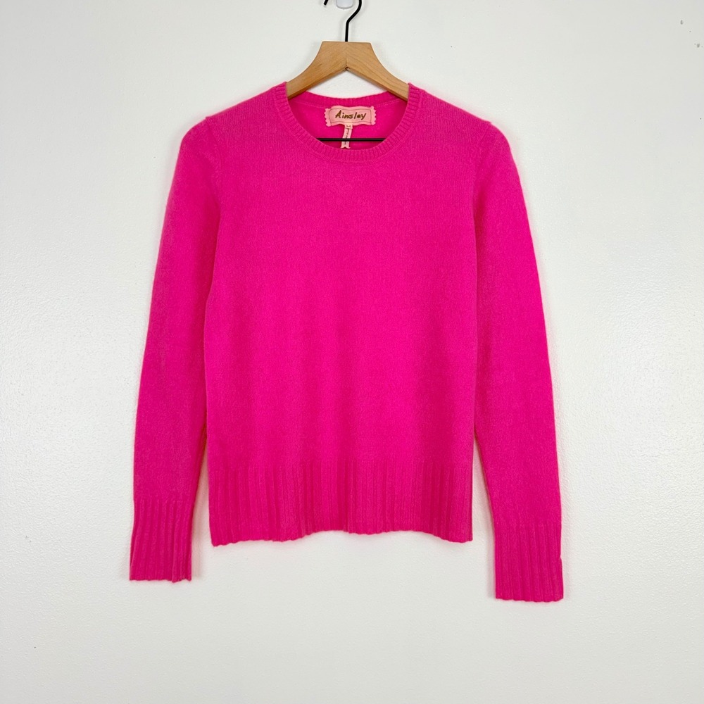 Ainsley 100% Cashmere Crew Neck Sweater‎ Women M Bright Pink Soft Cozy Luxury - Picture 15 of 16